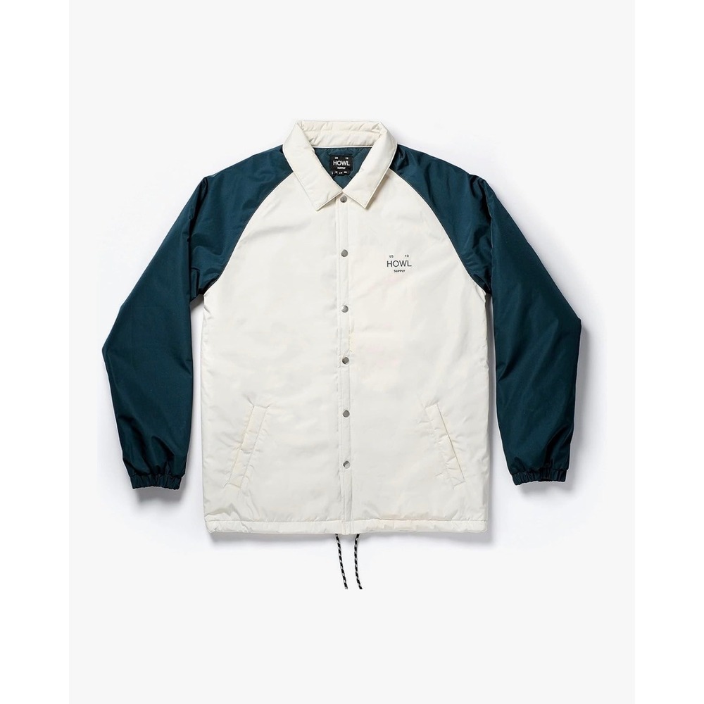 Howl‎ Supply Mens XL Raglan Cream Teal Quilted Snap Front Windbreaker